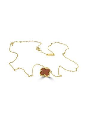 18k GP Sterling Silver Red Chalcedony Quatrefoil Clover Pendant Necklace